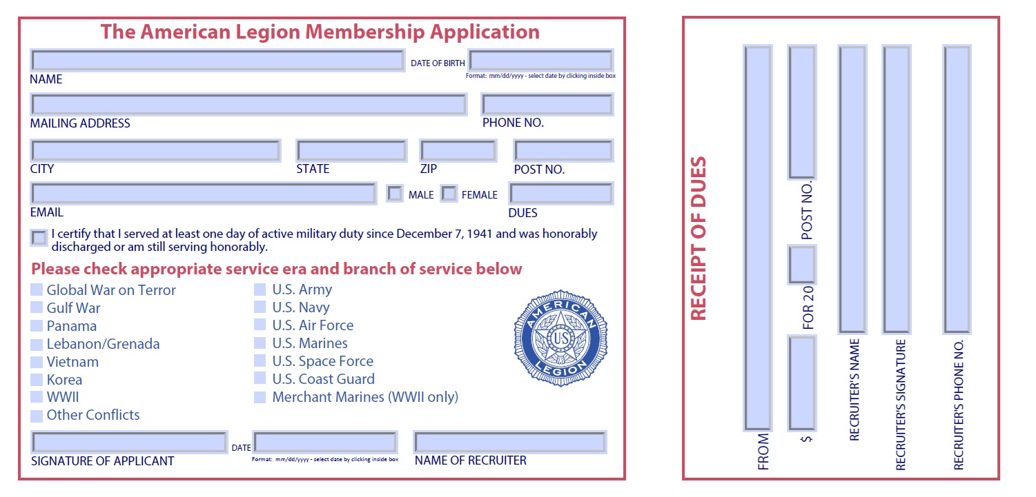 Image of the American Legion Membership Application