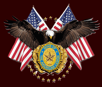 Son of American Legions Emblem with American Flags and Flying Eagle